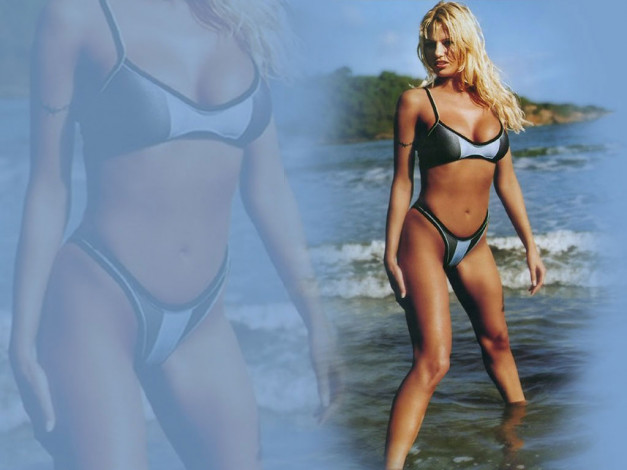 Обои картинки фото _Unsort -НЕ ВЫБИРАТЬ  , девушки, , не, выбирать, janna svensson, прибой, блондинка, купальник, пена, волны, море