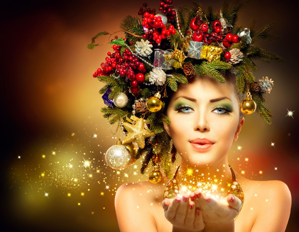 Обои картинки фото девушки, -unsort , креатив, украшения, новый, год