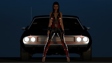 Картинка автомобили 3d+car&girl автомобиль фон взгляд девушка