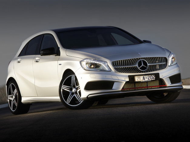 Обои картинки фото автомобили, mercedes-benz, sport, amg, a, 250, серый, w176, au-spec, package