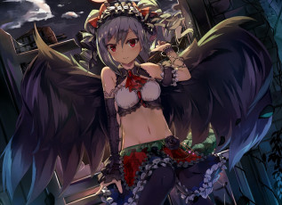 Картинка аниме ангелы +демоны фон взгляд девушка крылья