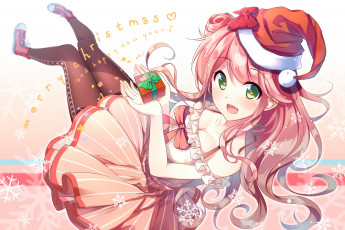 Картинка аниме зима +новый+год +рождество momoyama nao снегурочка девушка sora from france
