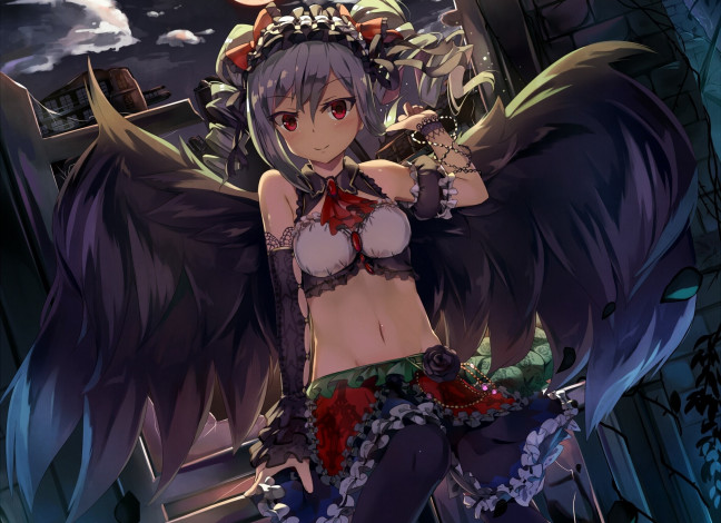 Обои картинки фото аниме, ангелы,  демоны, фон, взгляд, девушка, крылья