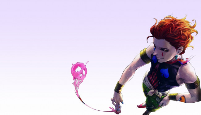 Обои картинки фото аниме, hunter x hunter, карта, череп, фон, арт, хисока, парень, банджи-жвачка