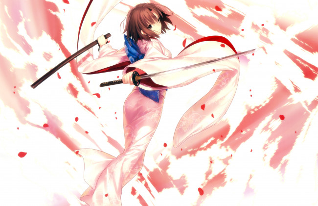 Обои картинки фото аниме, kara no kyokai, мечи, девушка, takeuchi, takashi, ryougi, shiki, kara, no, kyoukai