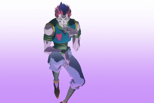 Обои картинки фото аниме, hunter x hunter, хисока, арт, фон, парень, улыбка, взгляд