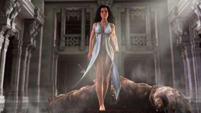 Обои картинки фото 3д графика, фантазия , fantasy, девушка, взгляд, фон