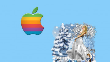 обоя компьютеры, apple, логотип, фон, взгляд, девушка