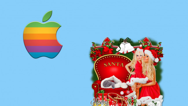 Обои картинки фото компьютеры, apple, логотип, взгляд, фон, девушка