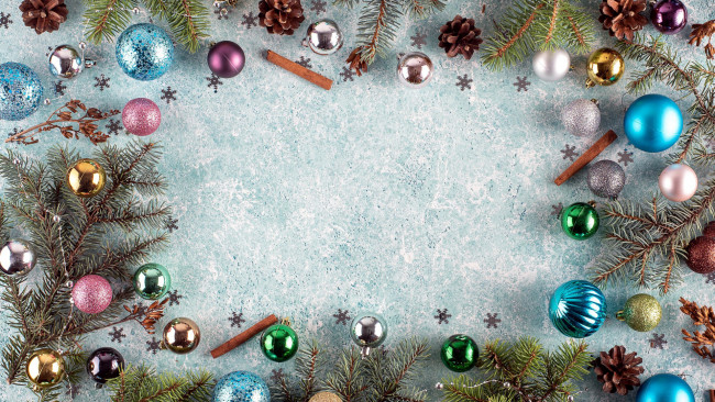 Обои картинки фото праздничные, шары, шишки, шарики, еловые, ветки