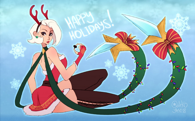 Обои картинки фото видео игры, league of legends, девушка, рога, поздравление