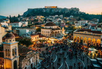 Картинка города -+огни+ночного+города коринф постройки здания греция