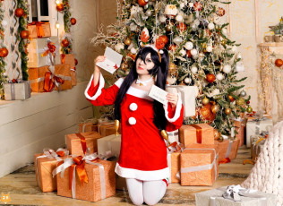 обоя юлиана меркулова, девушки, брюнетка, костюм, ёлка, подарки