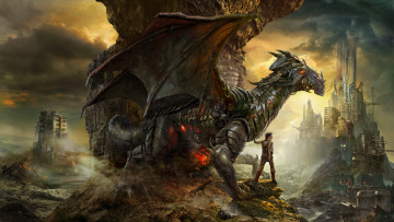 обоя фэнтези, роботы,  киборги,  механизмы, робот, дракон