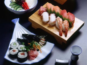 Картинка еда рыба морепродукты суши роллы