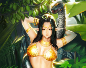 Картинка фэнтези красавицы+и+чудовища украшения лес анаконда змея эльф