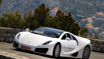 Картинка автомобили gta+spano кусты белый суперкар spano дорога гора gta