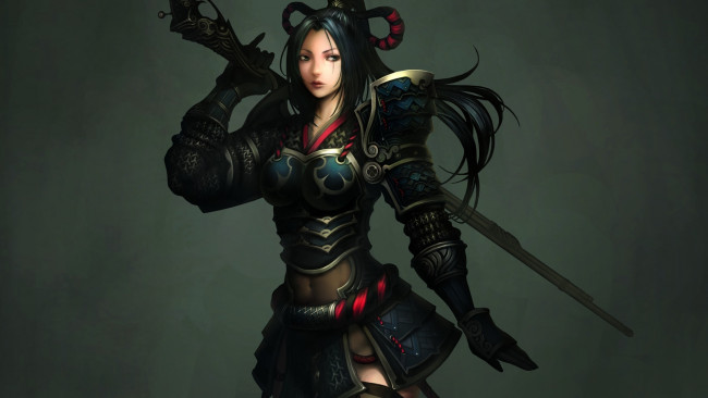 Обои картинки фото atlantica online, видео игры, atlantica, воительница, доспехи, оружие