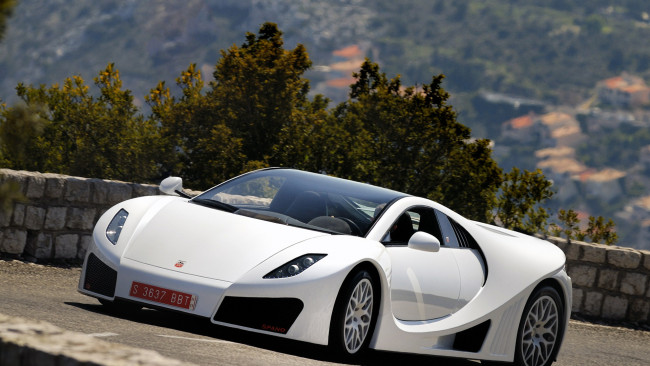 Обои картинки фото автомобили, gta spano, кусты, белый, суперкар, spano, дорога, гора, gta