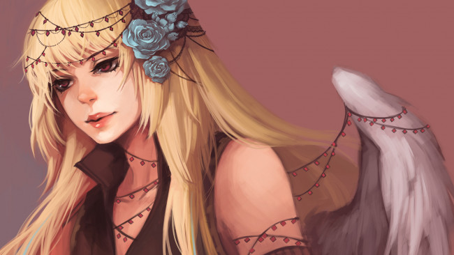 Обои картинки фото фэнтези, ангелы, крылья, украшения, ангел, блондинка