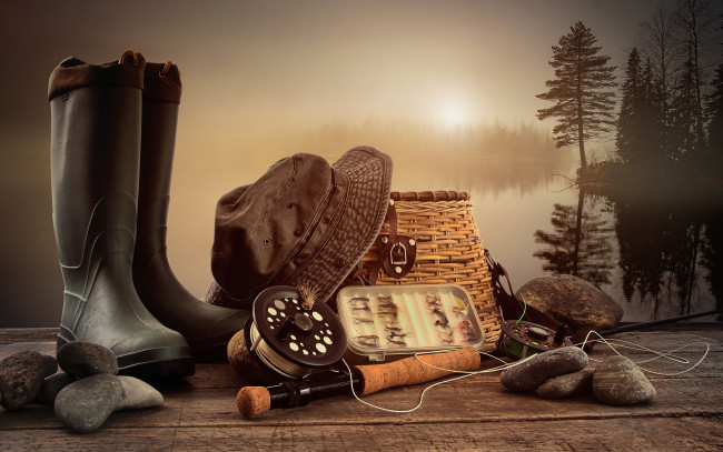 Обои картинки фото разное, рыбалка,  рыбаки,  улов,  снасти, сапоги