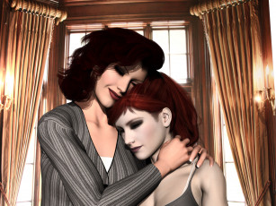 Картинка 3д+графика люди+ people мать фон взгляд девушка дочь