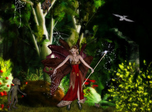 Картинка 3д+графика люди+ people троль птицы лес фон взгляд эльфийка