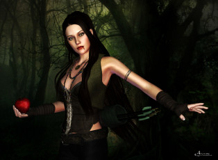 Картинка 3д+графика люди+ people девушка яблоко фон взгляд