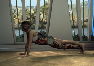 Картинка 3д+графика люди+ people тату фон девушка взгляд кот гимнастика