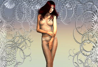 Картинка 3д+графика люди+ people рыжая фон взгляд девушка