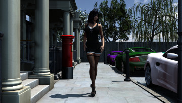 Картинка 3д+графика люди+ people улица девушка фон взгляд