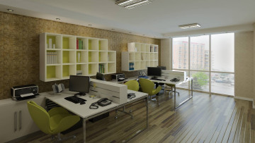 Картинка 3д+графика реализм+ realism полки офис стулья столы дизайн