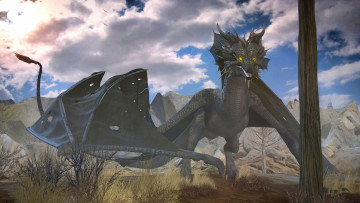 Картинка 3д+графика существа+ creatures горы дракон облака
