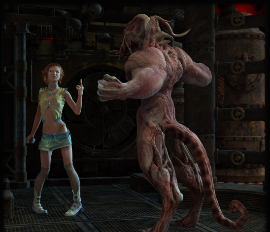 Обои картинки фото 3д графика, фантазия , fantasy, существо, фон, взгляд, девушка, жест