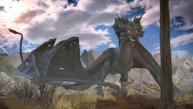 Обои картинки фото 3д графика, существа , creatures, горы, дракон, облака