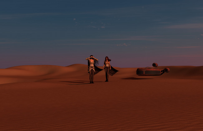 Обои картинки фото 3д графика, фантазия , fantasy, пустыня, фон, взгляд, девушки