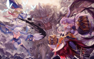 Картинка автор +geister аниме животные +существа sangai senki сражение оружие девушки дракон geister