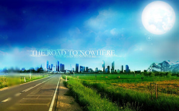 Картинка разное компьютерный+дизайн небо луна город дорога шоссе трава надписи горы