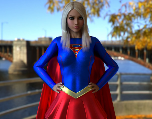 Обои картинки фото 3д графика, люди , people, девушка, взгляд, фон, супермен