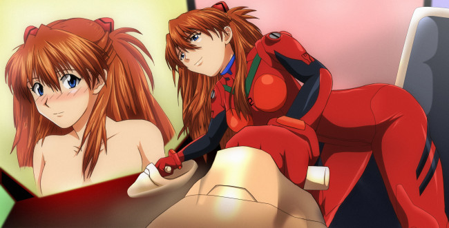 Обои картинки фото аниме, evangelion, фон, взгляд, девушки