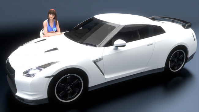 Обои картинки фото автомобили, 3d car&girl, девушка, взгляд, фон, автомобиль