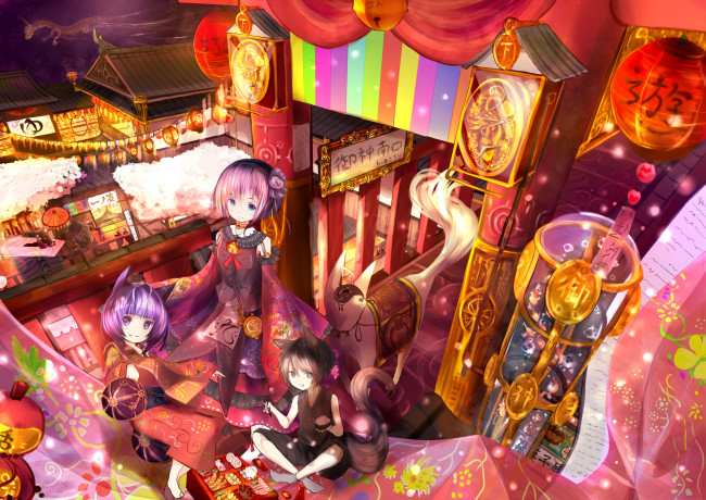 Обои картинки фото автор,  ciavis0339, аниме, город,  улицы,  здания, девочки