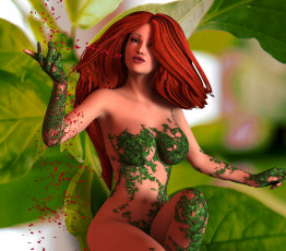 обоя 3д графика, фантазия , fantasy, девушка, взгляд, фон, рыжая, лесная