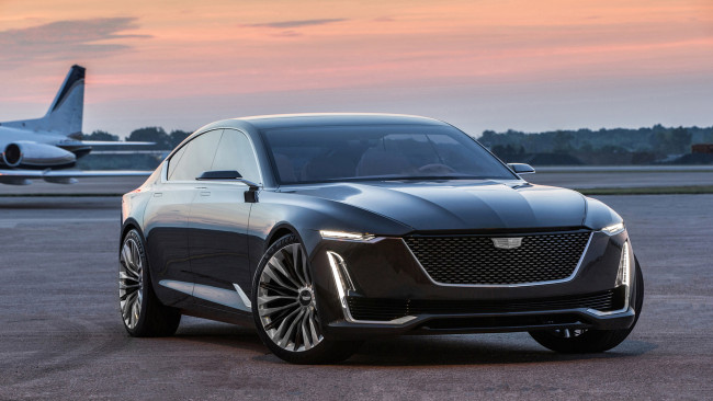 Обои картинки фото cadillac escala concept 2016, автомобили, cadillac, самолёт, аэродром, 2016, concept, escala
