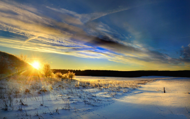Обои картинки фото природа, зима, рассвет