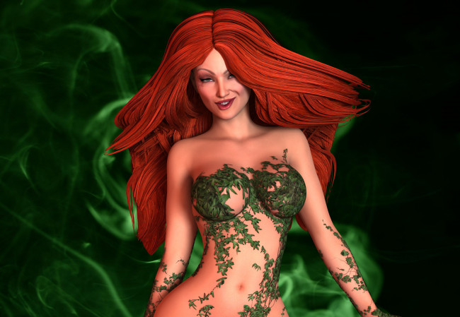 Обои картинки фото 3д графика, фантазия , fantasy, девушка, взгляд, фон, рыжая, лесная