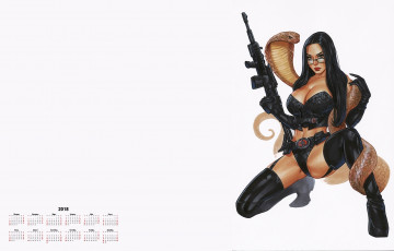 Картинка календари рисованные +векторная+графика 2018 оружие змея женщина взгляд