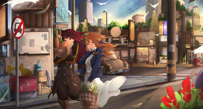 Обои картинки фото аниме, girls frontline, фон, взгляд, девушки