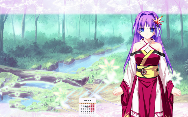 Обои картинки фото календари, аниме, девушка, взгляд, 2018