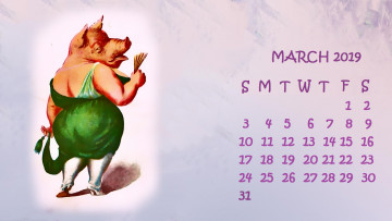 Картинка календари рисованные +векторная+графика поросенок веер свинья платье